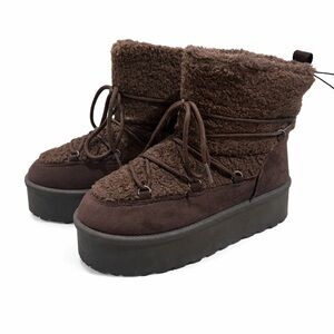 SugarKiss Brown Platform Winter Boots Faux Fur Lace Up Size 8.5